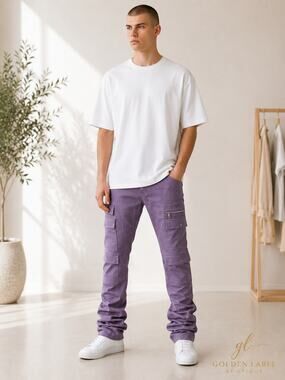 Genuine Authentic Men’s Cargo Stacked Pants L 34-36 Purple NWT